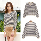 Women's Striped Lightweight Cardigan with Round Neckline and Decorative Buttons Fashion Glam