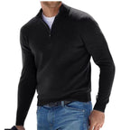 Men's Fine Knit Sweater with Short Zipper and Troyer Collar Fashion Glam