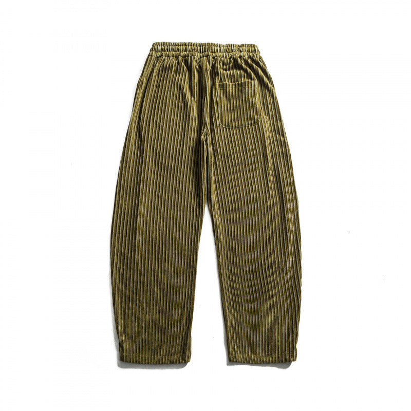Unisex Wide Cord-Style Lounge Pants with Drawstring and Vertical Stripes Fashion Glam