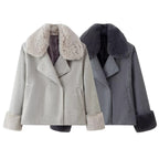 Women Short Wool Blend Coat with Removable Faux Fur Collar and Cuffs Fashion Glam