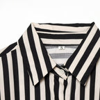 Women Long Sleeve Shirt with Vertical Stripes and Waist Tie Fashion Glam