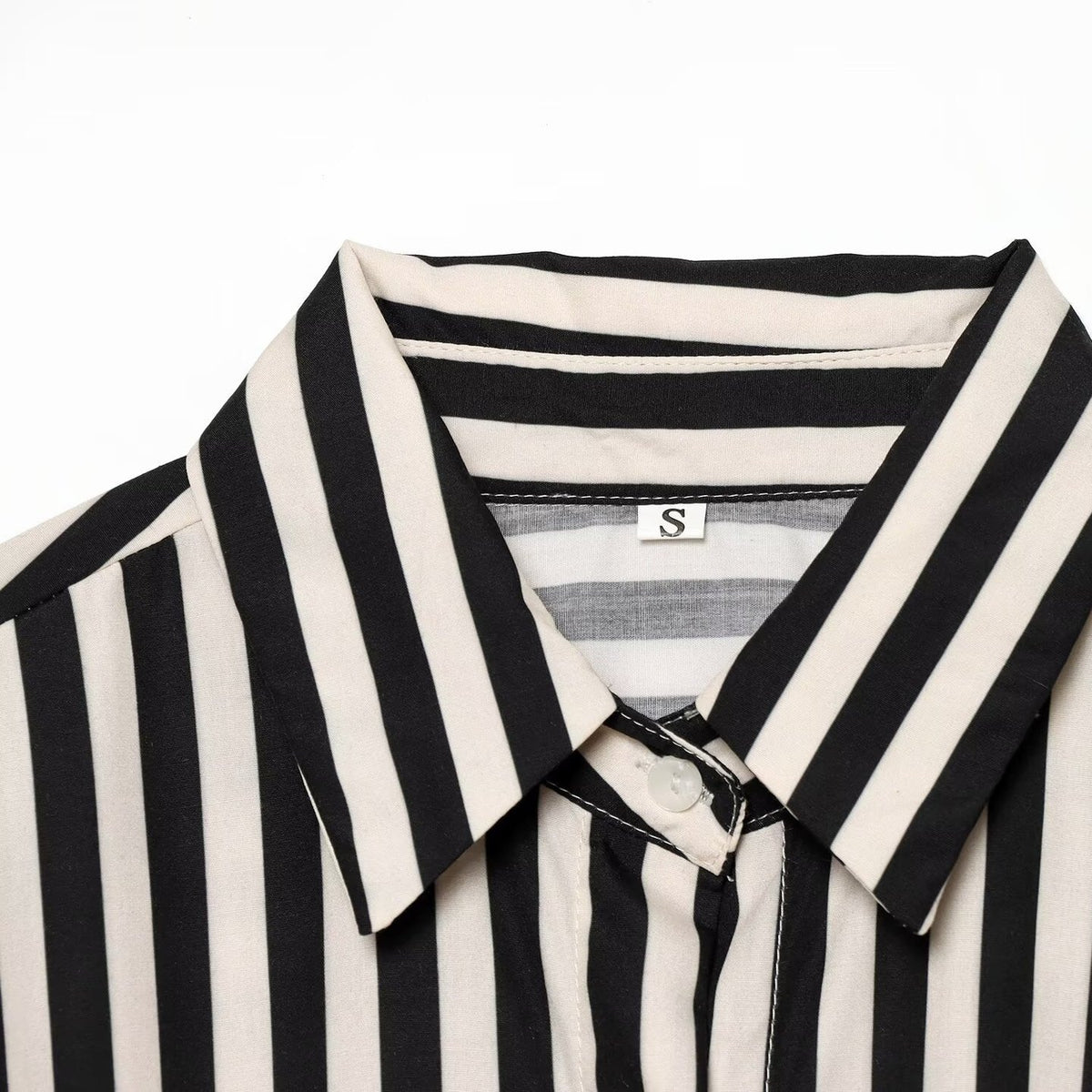 Women Long Sleeve Shirt with Vertical Stripes and Waist Tie Fashion Glam