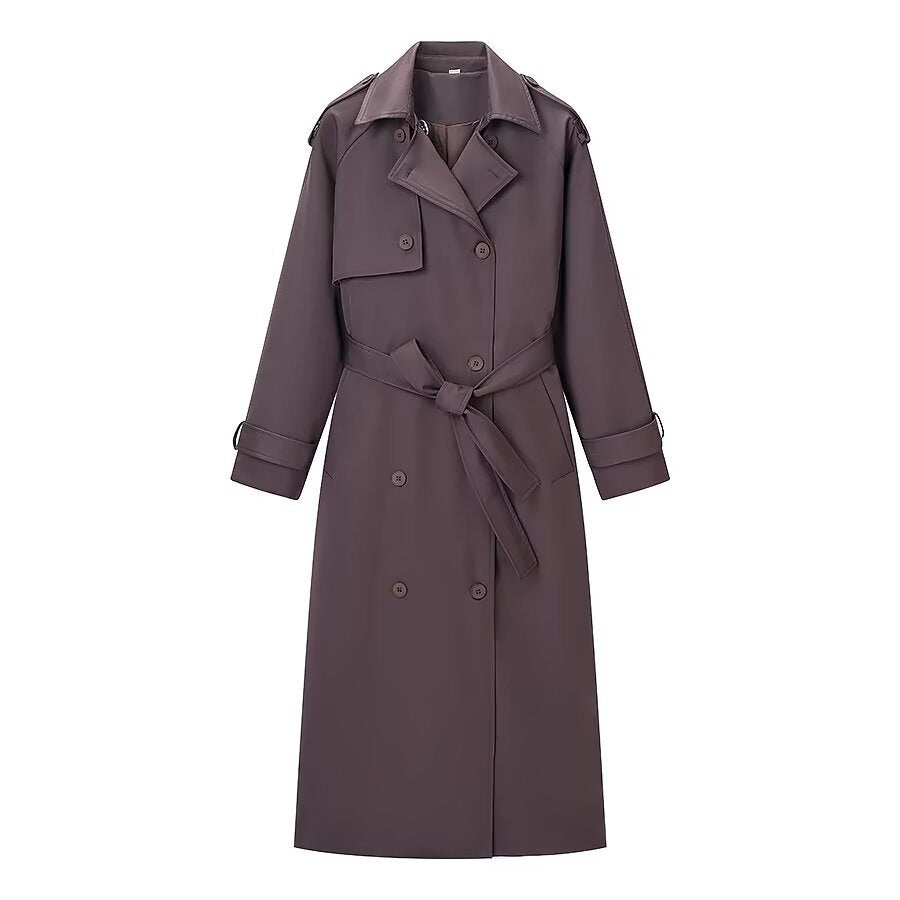 Women Longer classic trench coat with button placket, tie belt and epaulettes Fashion Glam