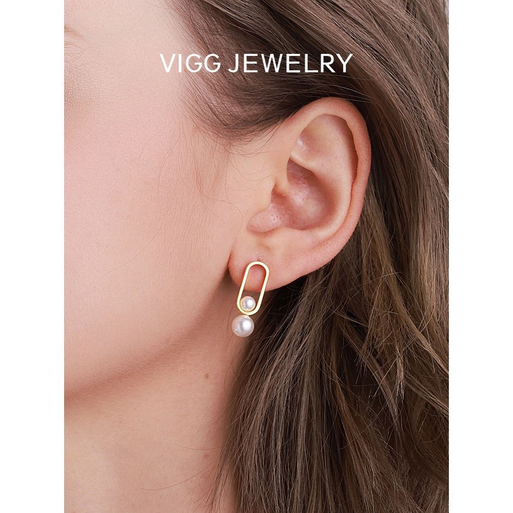 Women's stud earrings with modern oval design and elegant pearls Fashion Glam