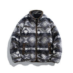 Unisex teddy fleece jacket in tribal pattern with stand-up collar and continuous zipper Fashion Glam