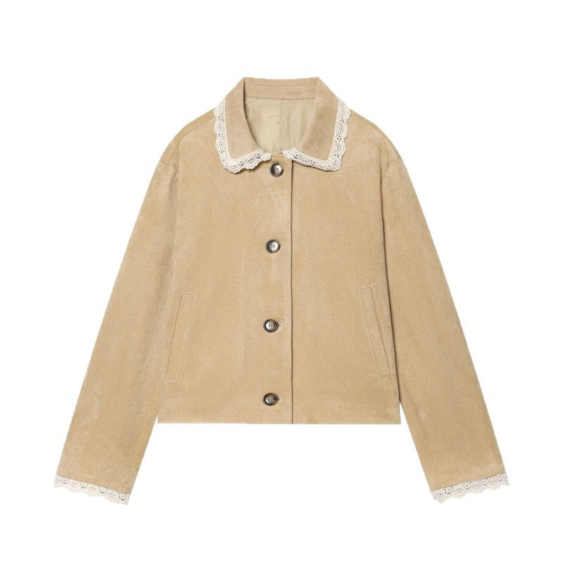 Women's Cropped Velvet Jacket with Lace Collar and Lace Cuffs Fashion Glam
