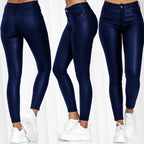 Women's Coated High-Waist Skinny Jeans Look Pants Fashion Glam