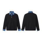 Unisex Oversize-Halfzip-Sweatshirt with contrasting shirt collar and denim cuffs Fashion Glam
