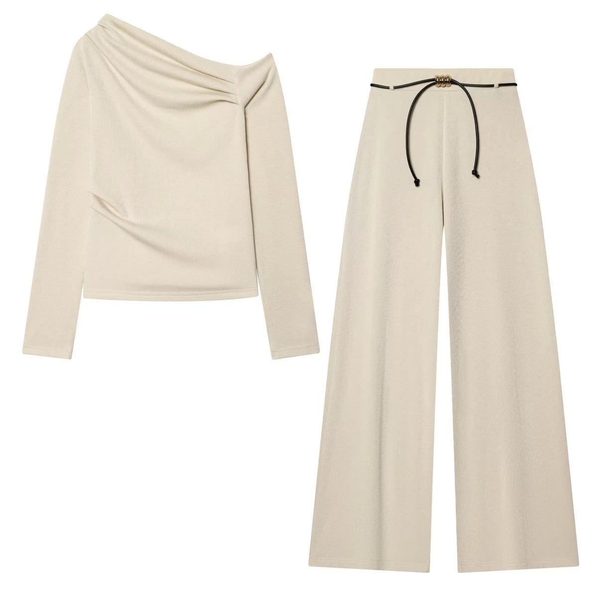 Women Off-Shoulder Fine Knit Long Sleeve with Draped Waterfall Collar Fashion Glam