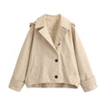 Ladies short trench coat in boxy cut with notch collar and piped patch pockets Fashion Glam