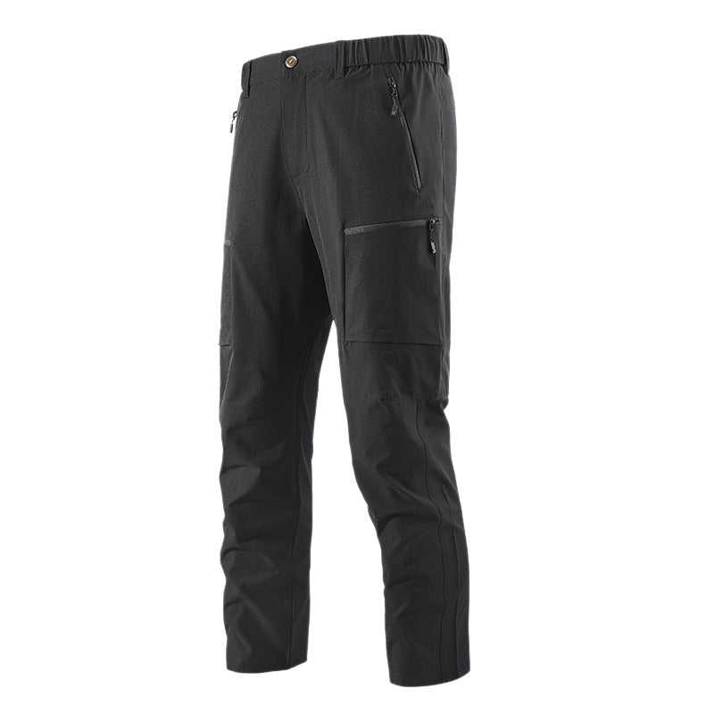 Men's Multifunctional Cargo Travel Pants with Elastic Waistband, Zipper Pockets and Knee Reinforcement Fashion Glam