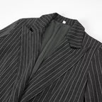 Ladies Longline Coat with Pinstripes and Double-Breasted Button Placket Fashion Glam