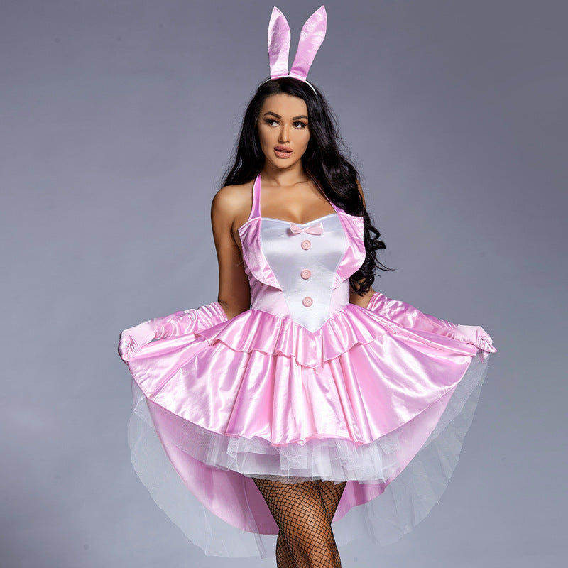 Women's Playful Sexy Bunny Costume with Ruffle Details and Headband Fashion Glam