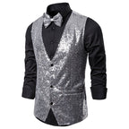 Men's Glittering Festive Vest with Matching Bow Tie Fashion Glam