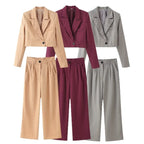 Women's two-piece pinstripe cropped blazer and high-waist wide-leg pants set Fashion Glam