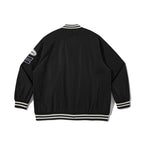 Unisex College Bomber Jacket with quilted patch, striped ribbed hems and snap button placket Fashion Glam