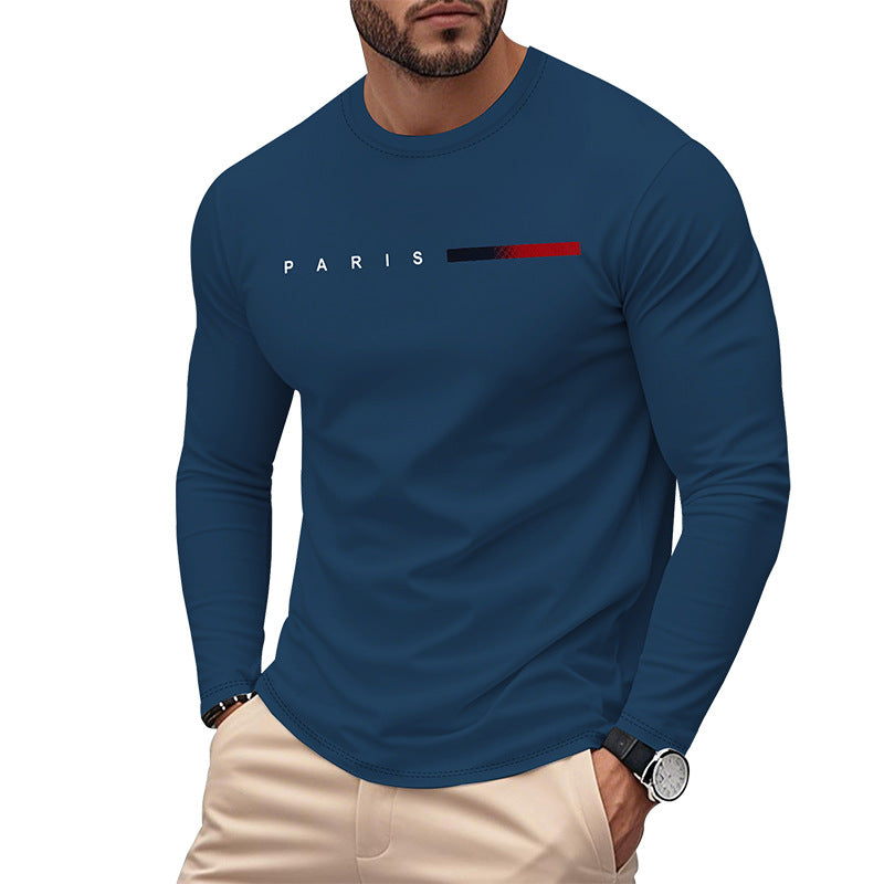 Men's Long Sleeve T-Shirt with Modern Paris Print and Elastic Hem Fashion Glam