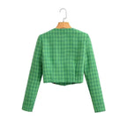 Women's Short Cut Boucle-Tweed Blazer with Boxy Silhouette and Tailored Back Seam Fashion Glam