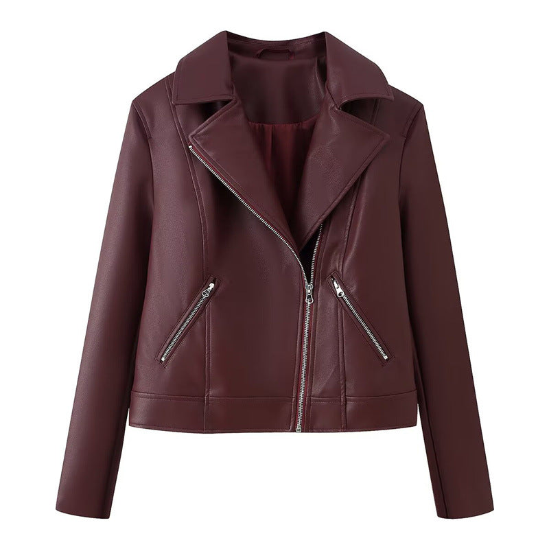 Ladies biker jacket made of vegan leather with asymmetrical zipper Fashion Glam