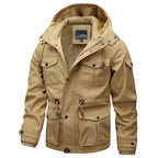 Men's Military-Inspired Canvas Parka with Teddy Fleece Lining and Adjustable Waist Drawstring Fashion Glam