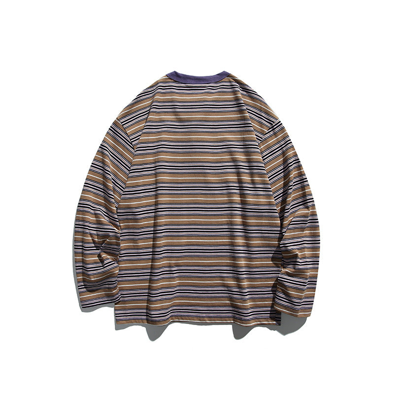 Unisex Oversize Long Sleeve with maritime stripe pattern and functional zippered chest pocket Fashion Glam