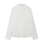 Women's Oversized Cotton Shirt with Kent Collar, Patch Chest Pocket and Straight Hem Fashion Glam