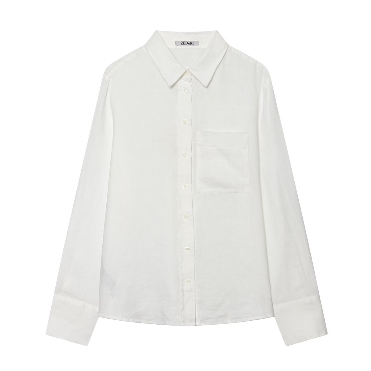 Women's Oversized Cotton Shirt with Kent Collar, Patch Chest Pocket and Straight Hem Fashion Glam