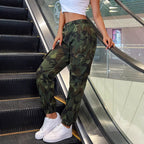 Women's cargo pants with camouflage pattern, high waist and elastic cuffs Fashion Glam