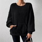 Ladies Cozy Oversized Sherpa Sweater with Kangaroo Pocket and Balloon Sleeves Fashion Glam