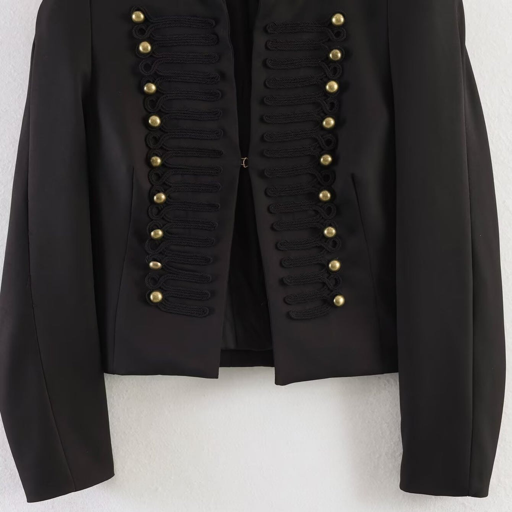 Women's short blazer in parade and military look with decorative cord applications and decorative buttons Fashion Glam