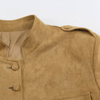 Women's Tailored Velour Jacket in Field Style with Stand-Up Collar and Chest Flaps Fashion Glam