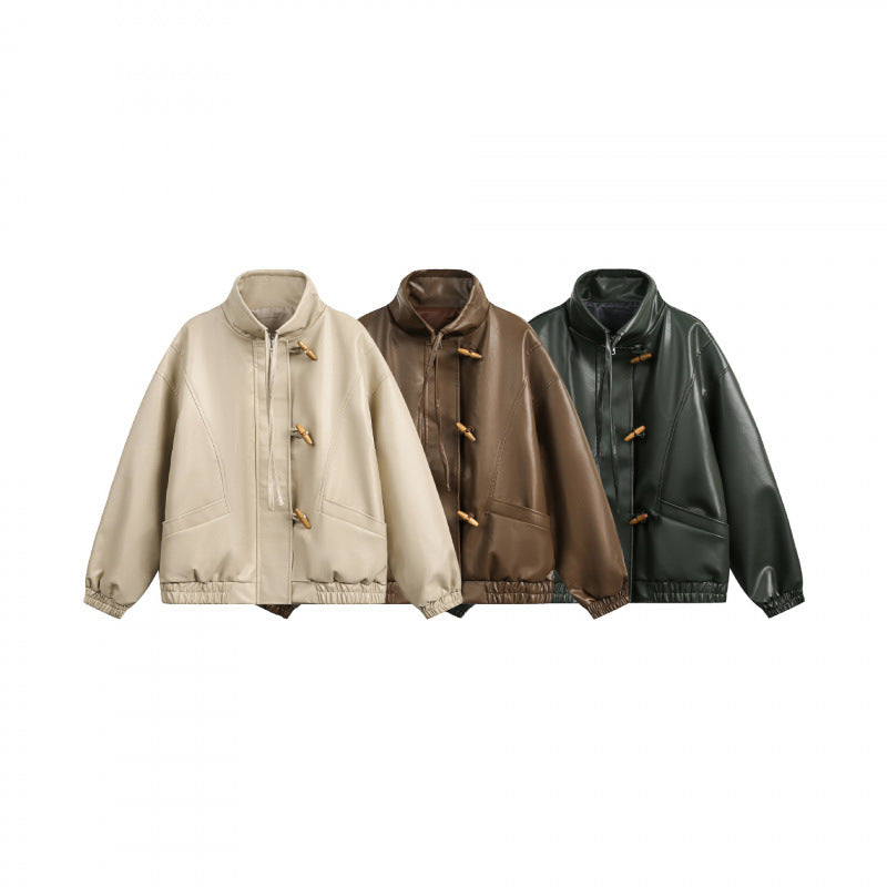 Unisex Short Cut Oversized Jacket with Toggle Closures, High Standing Collar and Elastic Hem Fashion Glam