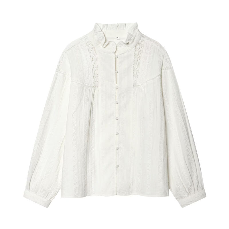 Ladies romantic Victorian lace blouse with stand-up collar and balloon sleeves Fashion Glam