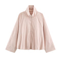 Women's Oversized Training Jacket with High Stand Collar, Raglan Sleeves, and Concealed Zipper Fashion Glam