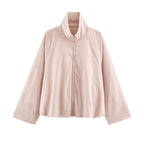 Women's Oversized Training Jacket with High Stand Collar, Raglan Sleeves, and Concealed Zipper Fashion Glam