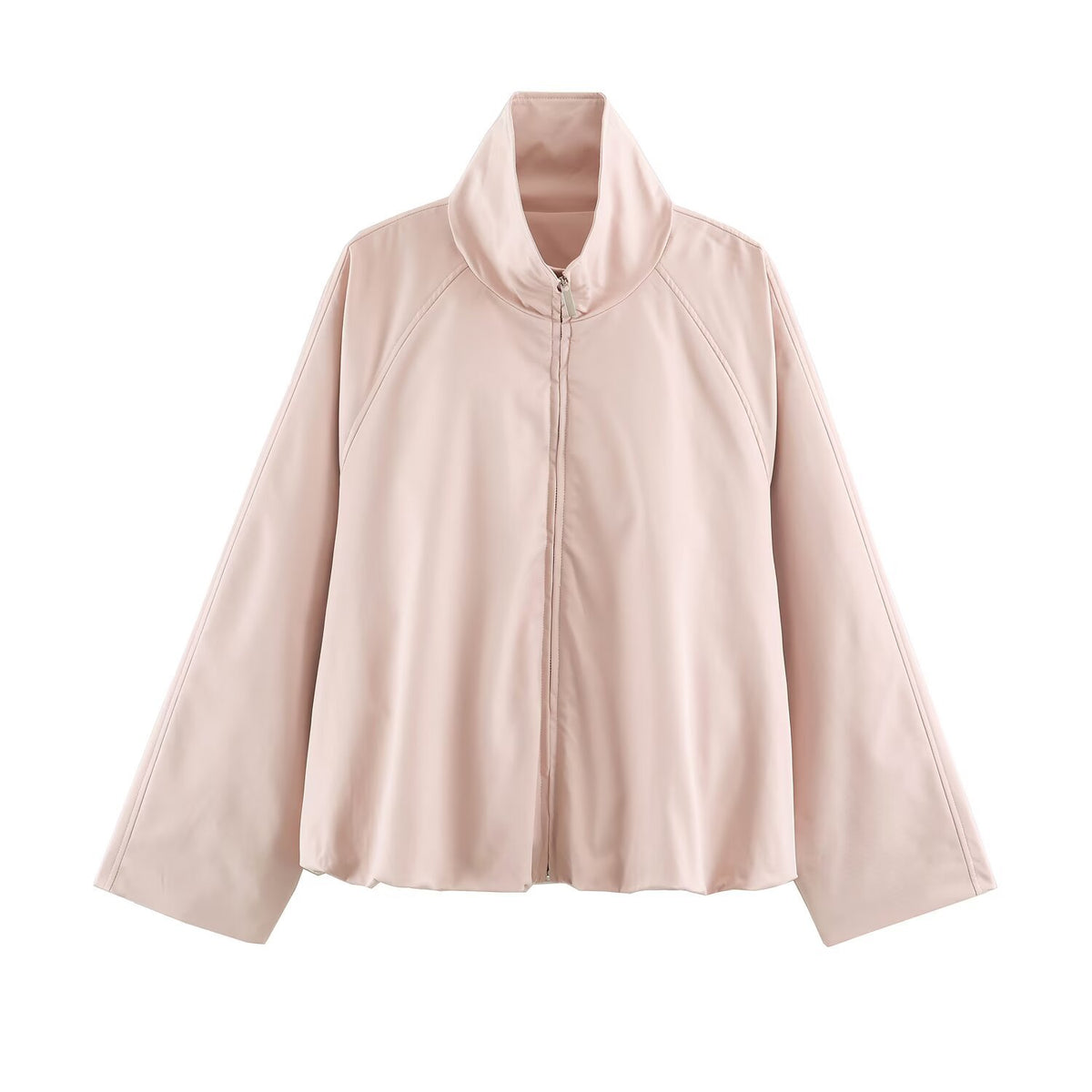 Women's Oversized Training Jacket with High Stand Collar, Raglan Sleeves, and Concealed Zipper Fashion Glam
