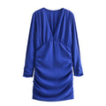 Women's Figure-hugging Mini Dress with Deep V-Neck and Side Gatherings Fashion Glam