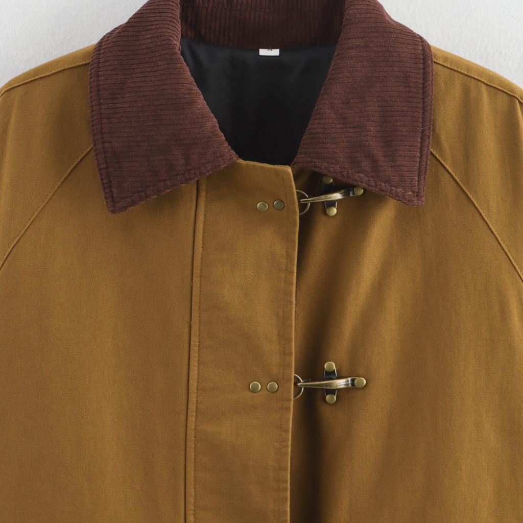 Women's Oversized Field Jacket with Cord Collar, Toggle Closure, and Flap Pockets Fashion Glam