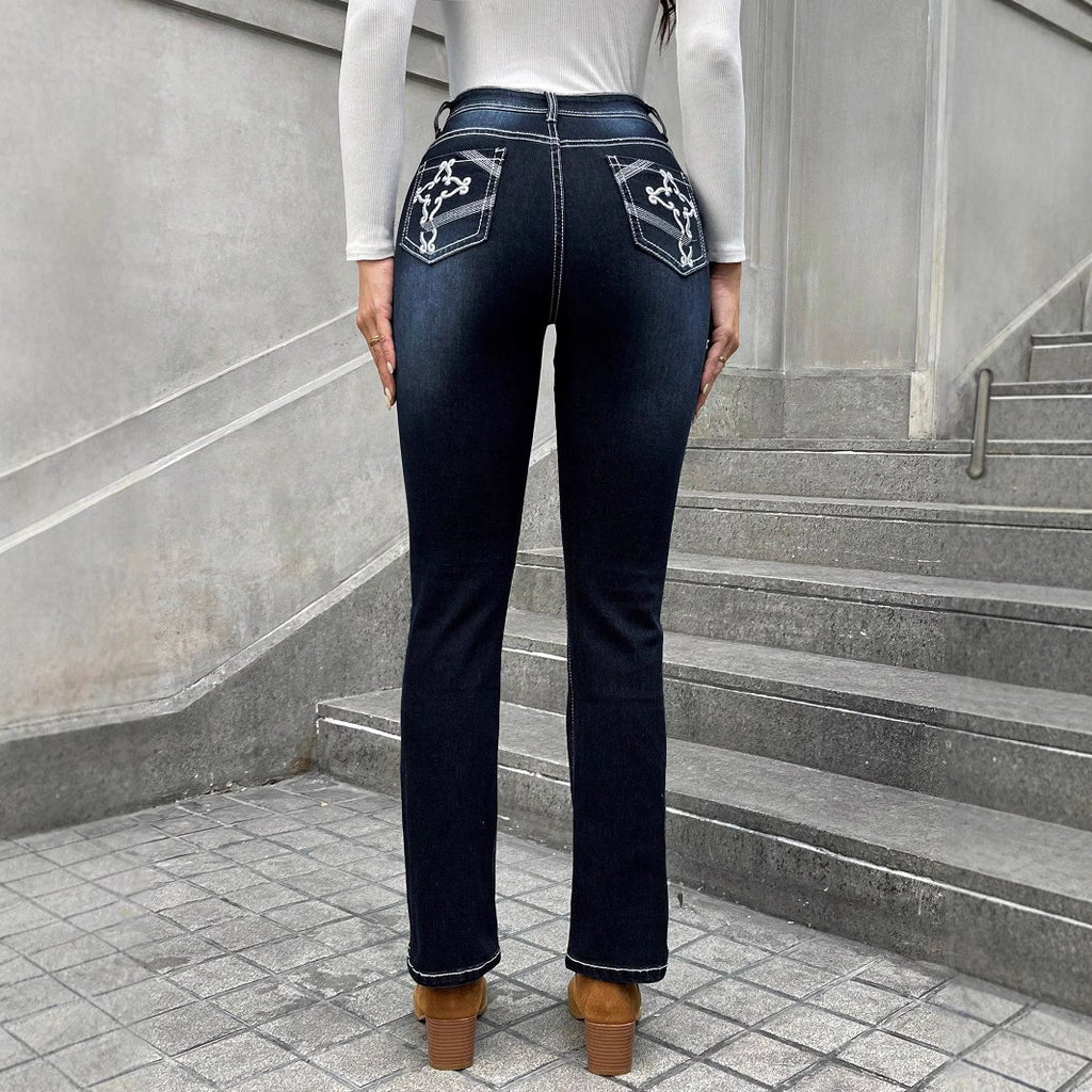 Women High-waisted slim fit Straight Jeans with contrast seams and slight flare Fashion Glam