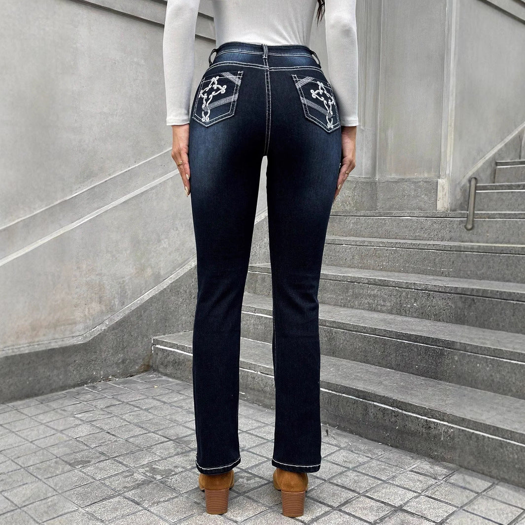 Women High-waisted slim fit Straight Jeans with contrast seams and slight flare Fashion Glam