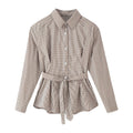 Women Tailored Shirt Dress with Check Pattern and Tied Belt Fashion Glam
