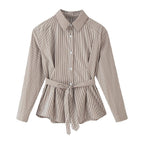 Women Tailored Shirt Dress with Check Pattern and Tied Belt Fashion Glam