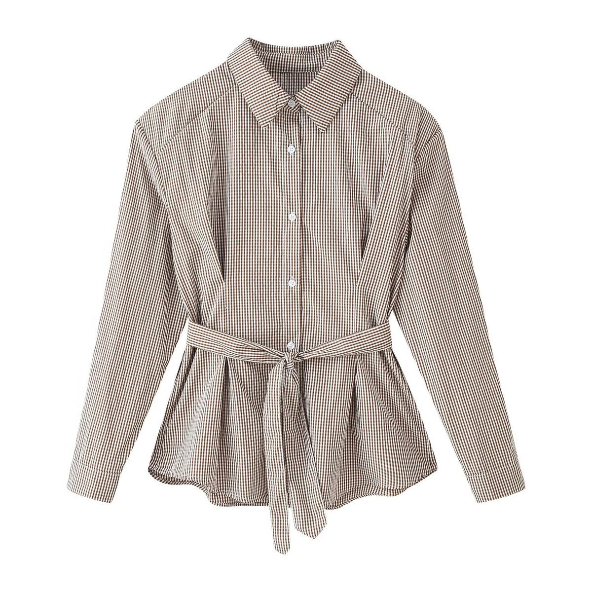 Women Tailored Shirt Dress with Check Pattern and Tied Belt Fashion Glam