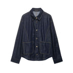 Women's Oversized Denim Jacket with Patch Pockets and Decorative Stitches Fashion Glam