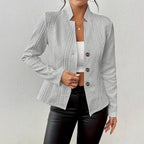 Ladies structured blazer with cable pattern and stand-up collar Fashion Glam