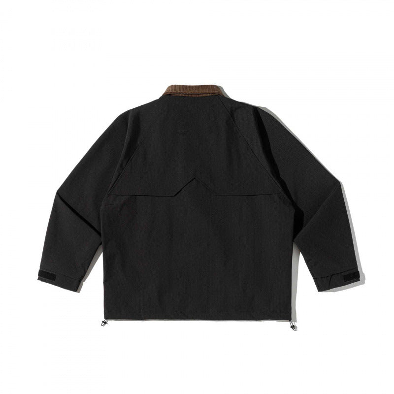 Unisex boxy overshirt jacket in utility style with cord collar, flap pockets and drawstring hem Fashion Glam