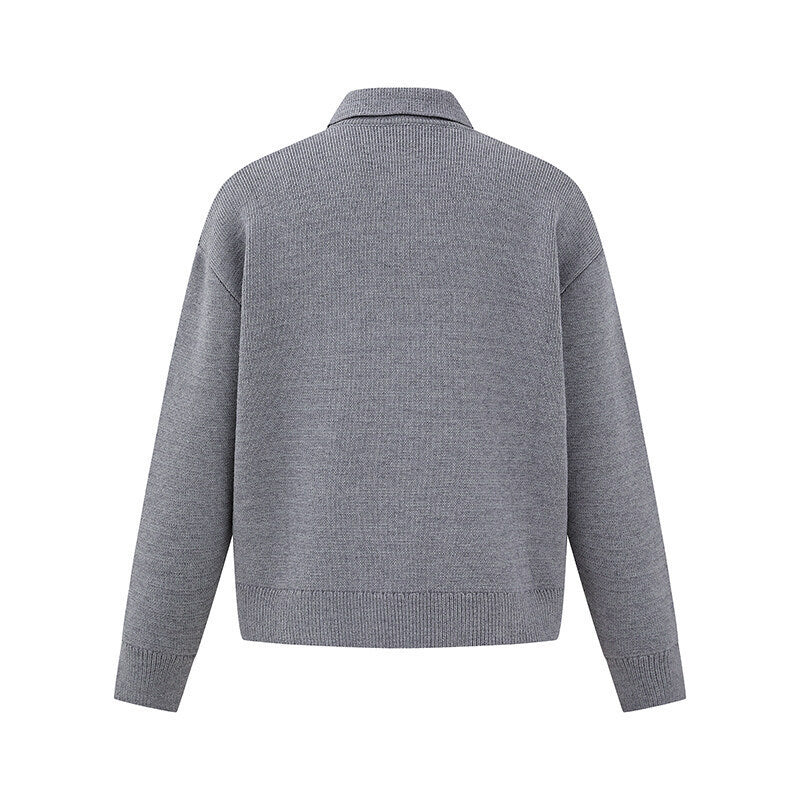 Men's Boxy Knit Sweater with Polo Collar and Half Button Placket Fashion Glam
