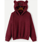 Women's Cozy Teddy Hooded Sweater with Bear Ears and Drawstring Hem Fashion Glam