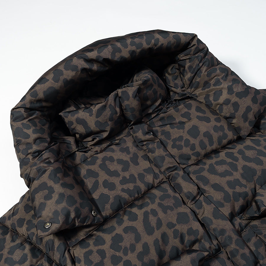 Women’s Oversize Puffer Jacket with Hood and Leopard Print Fashion Glam