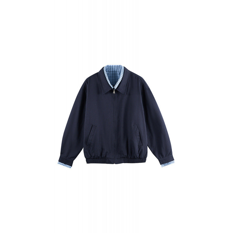 Men's Lightweight Bomber Jacket with Zipper, Checked Lined Collar and Elastic Hem Fashion Glam